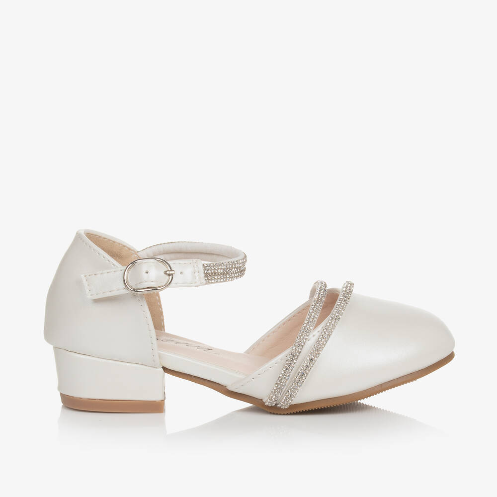 Sevva-Girls Ivory Faux Leather & Diamanté Shoes | Childrensalon