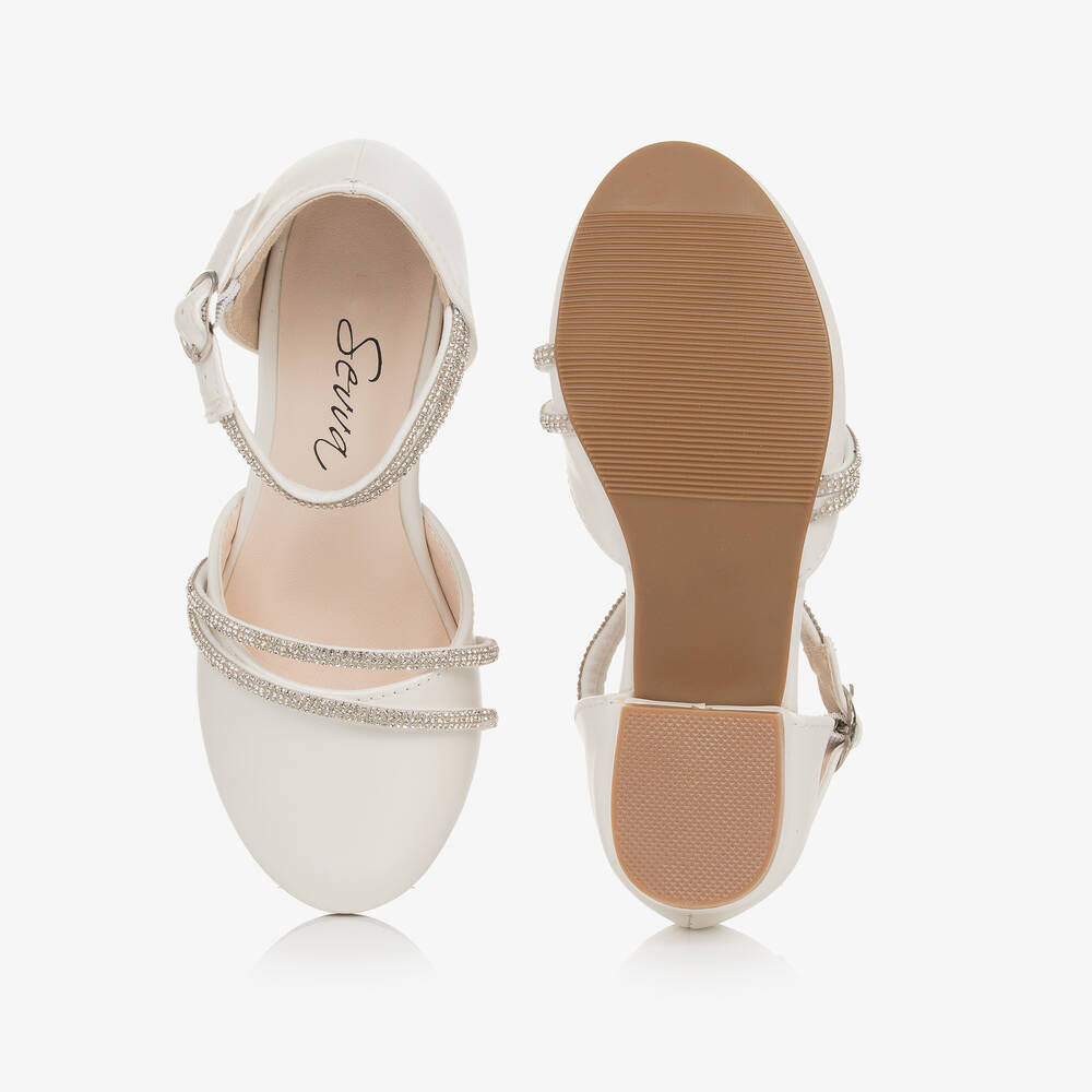 Sevva-Girls Ivory Faux Leather & Diamanté Shoes | Childrensalon