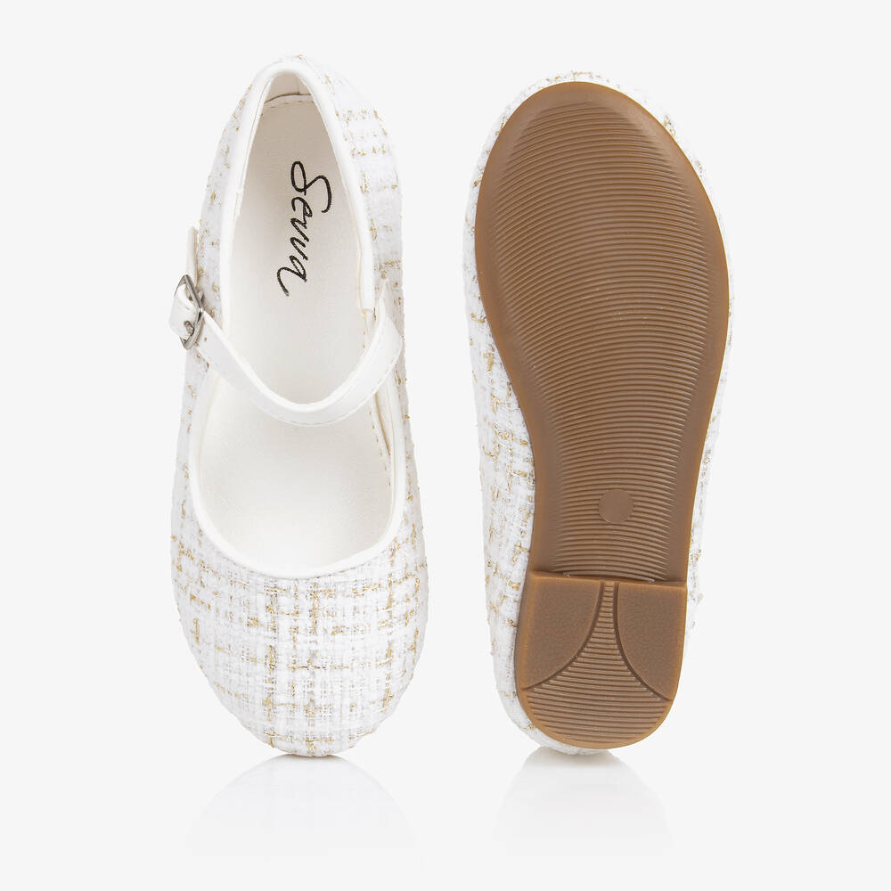 Sevva-Girls Ivory & Gold Tweed Shoes | Childrensalon