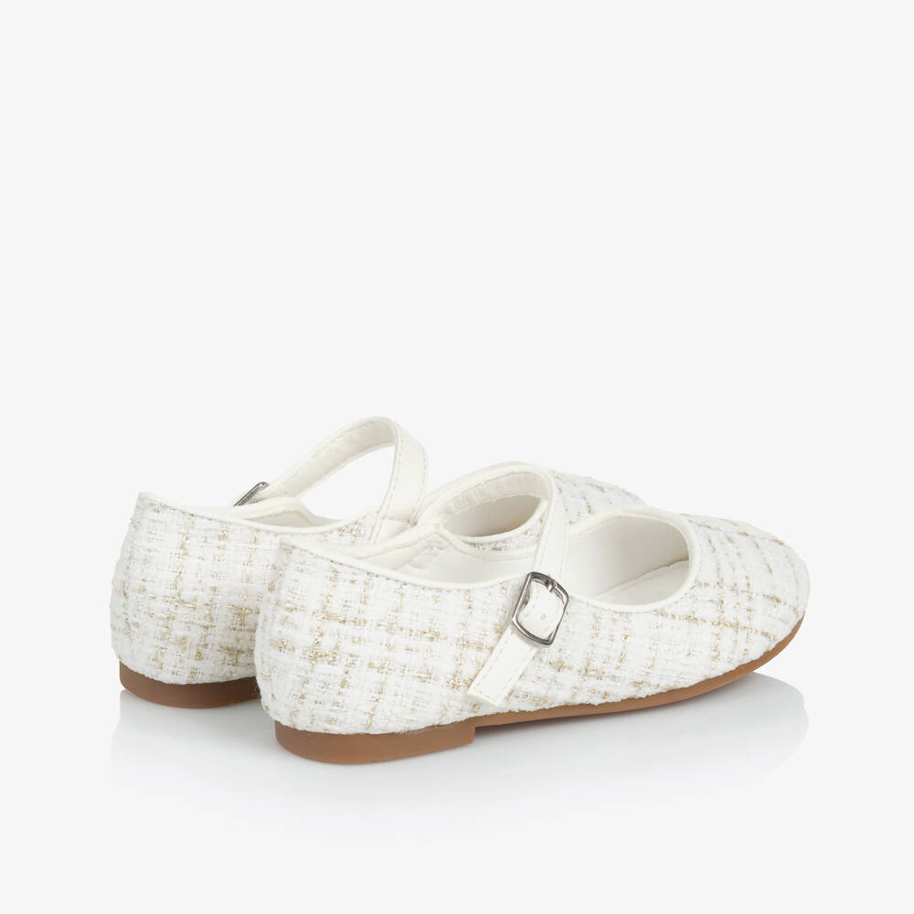 Sevva-Girls Ivory & Gold Tweed Shoes | Childrensalon
