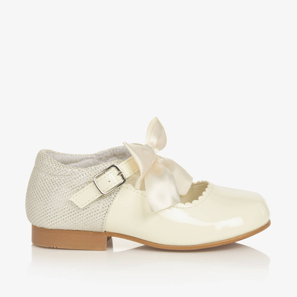 Sevva-Girls Ivory Patent Faux Leather Bow Shoes | Childrensalon