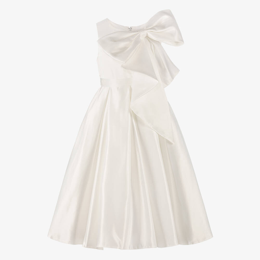 Sevva-فستان ساتان بفيونكة لون عاجي للبنات | Childrensalon