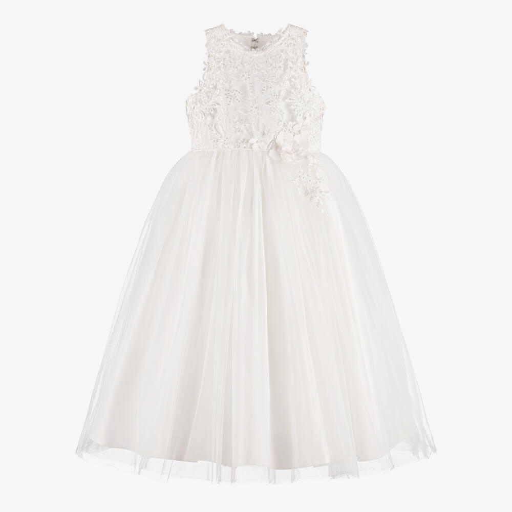 Sevva-Girls Ivory Tulle Ceremony Dress with Keyhole Back | Childrensalon