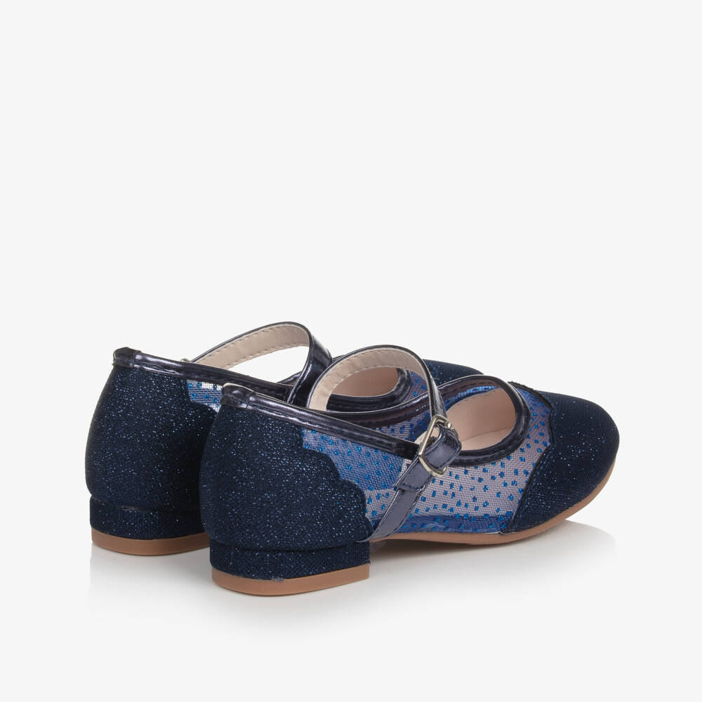 Sevva-Girls Navy Blue Glitter Bar Shoes | Childrensalon