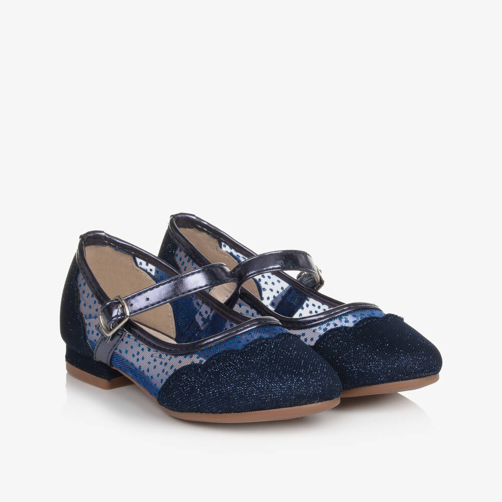 Sevva-Girls Navy Blue Glitter Bar Shoes | Childrensalon