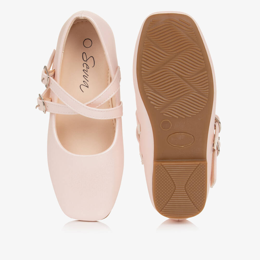 Sevva-Girls Pink Faux Leather Double Strap Ballerina Flats | Childrensalon