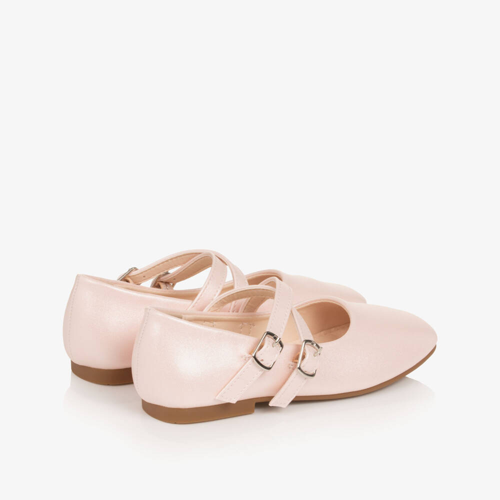 Sevva-Girls Pink Faux Leather Double Strap Ballerina Flats | Childrensalon