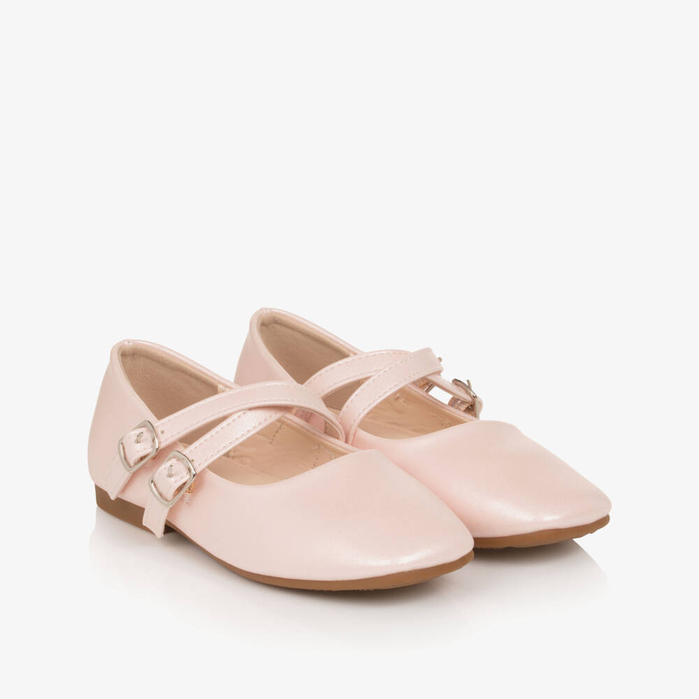 Sevva-Girls Pink Faux Leather Double Strap Ballerina Flats | Childrensalon