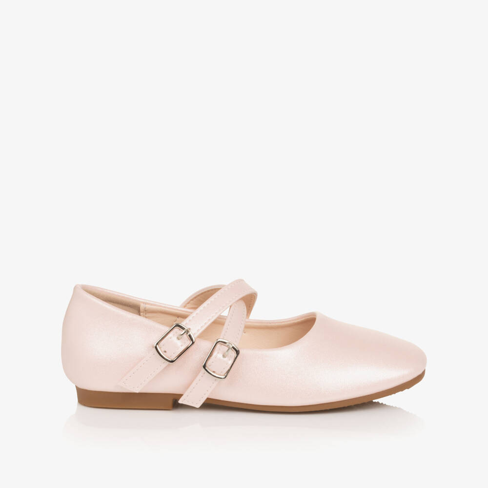 Sevva-Girls Pink Faux Leather Double Strap Ballerina Flats | Childrensalon