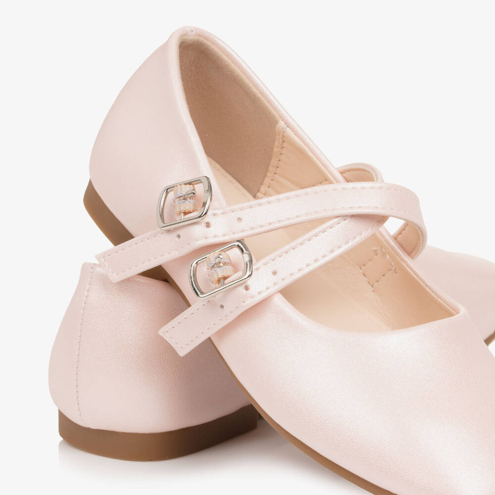 Sevva-Girls Pink Faux Leather Double Strap Ballerina Flats | Childrensalon