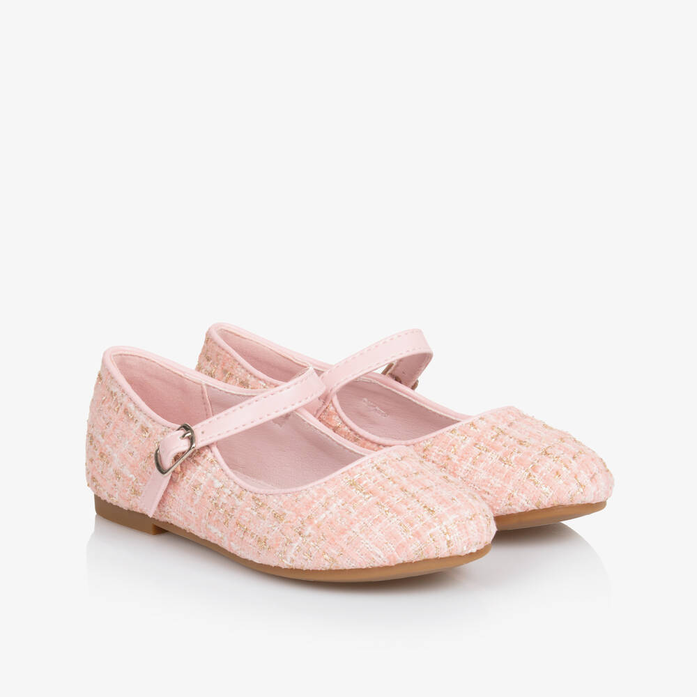 Sevva-Girls Pink & Gold Tweed Shoes | Childrensalon