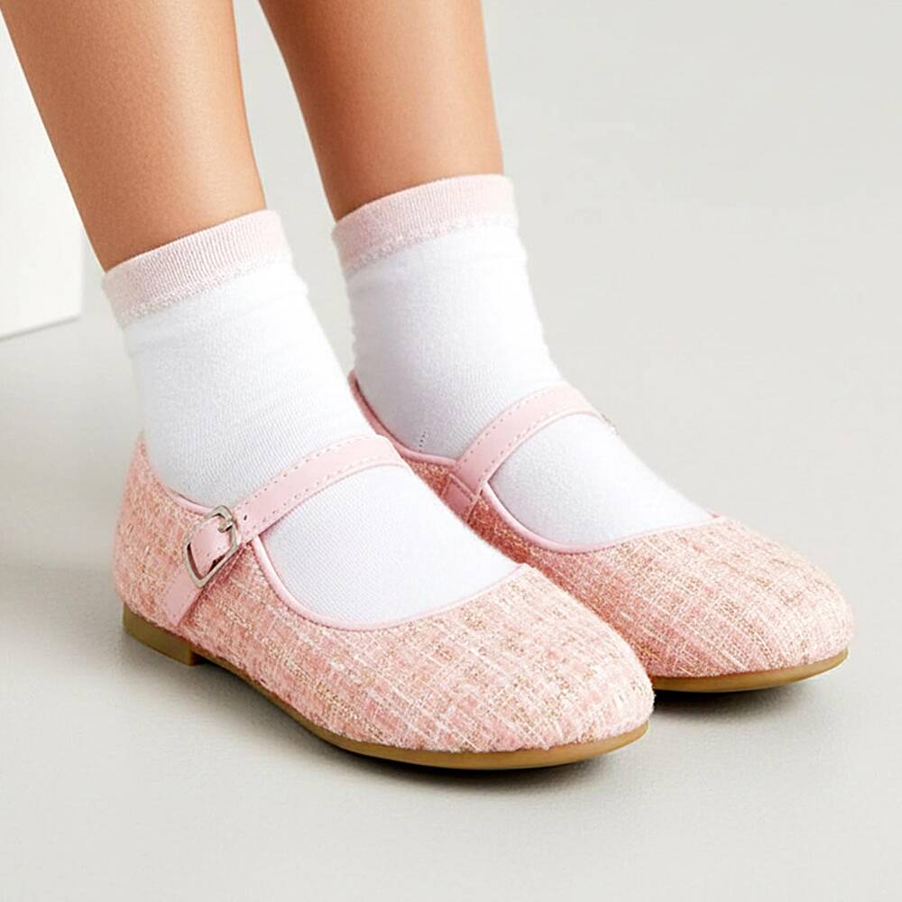 Sevva-Girls Pink & Gold Tweed Shoes | Childrensalon