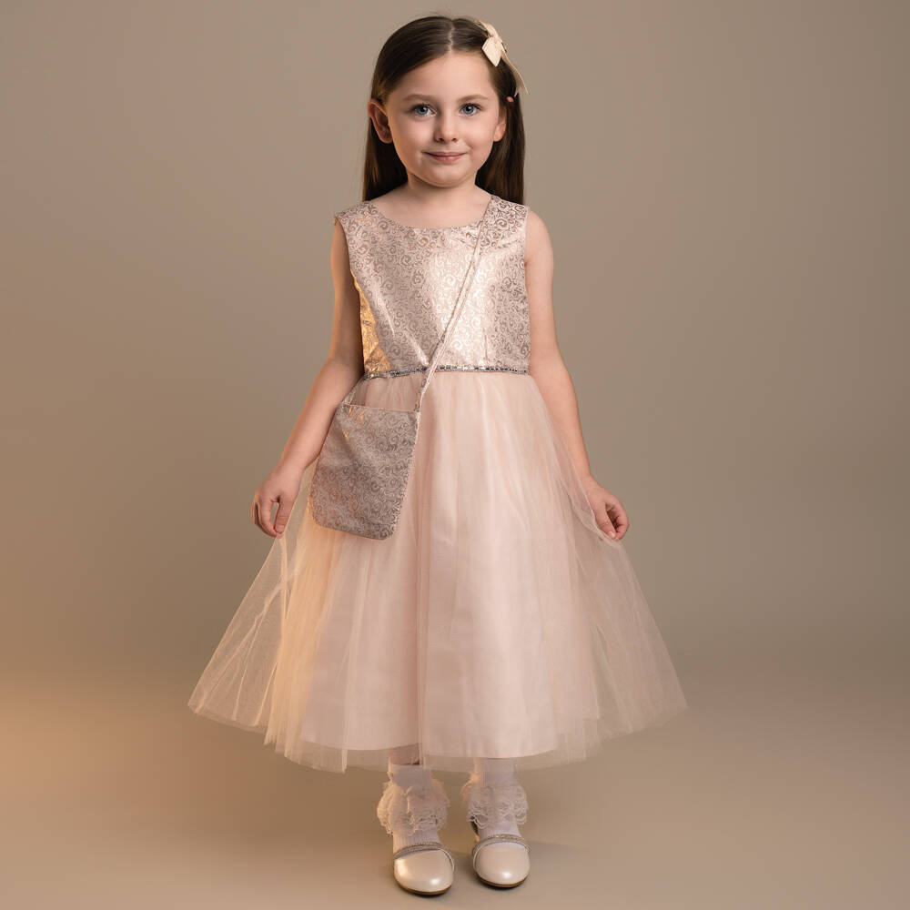 Sevva-Girls Pink Jacquard & Tulle Dress Set | Childrensalon