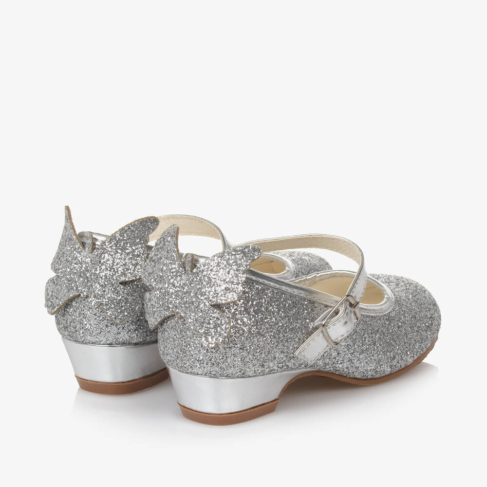 Sevva-Girls Silver Glitter Butterfly Shoes  | Childrensalon