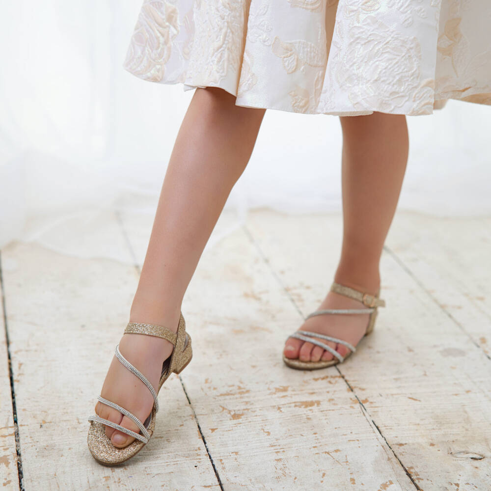Sevva-Girls Sparkly Gold Diamanté Sandals | Childrensalon