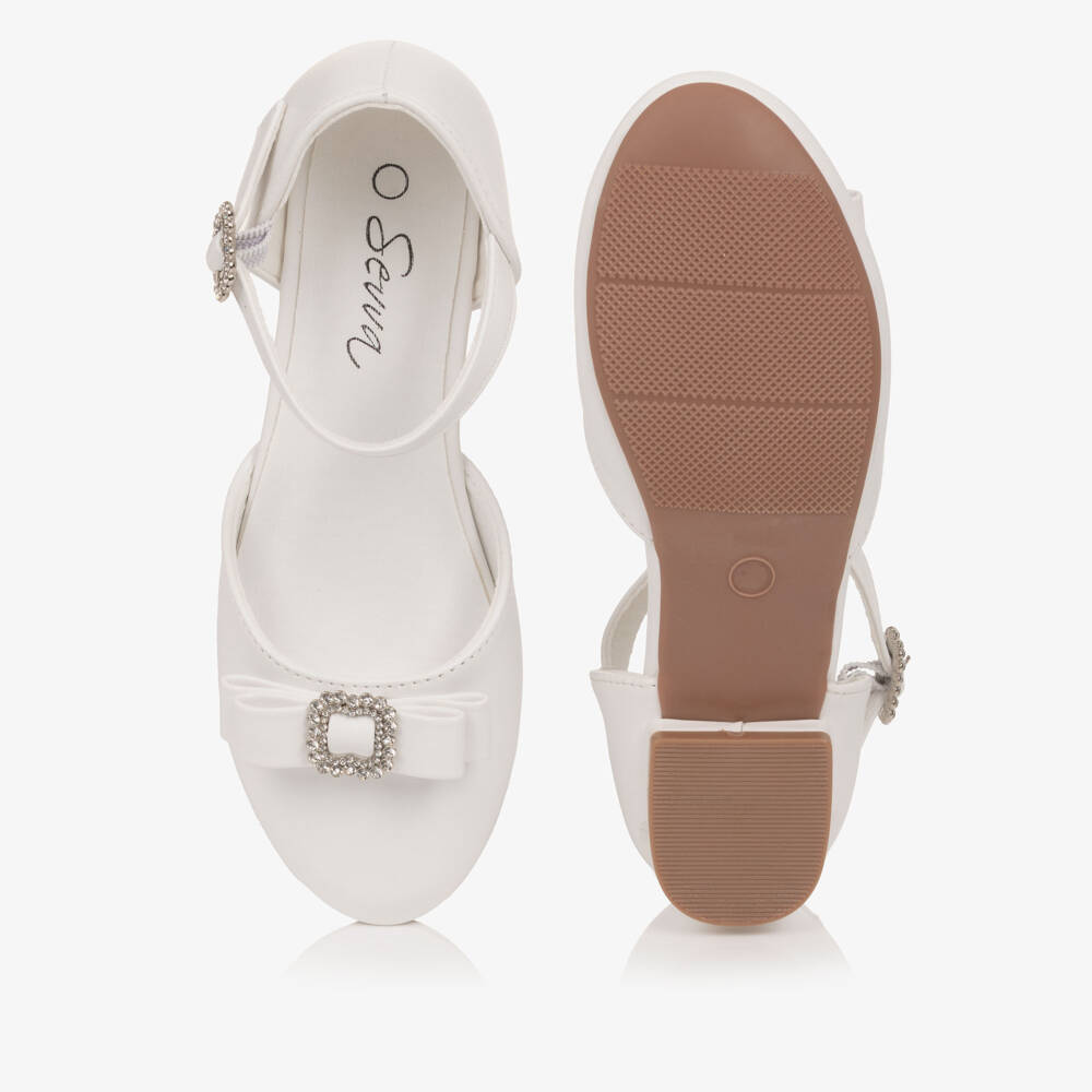 Sevva-Girls White Faux Leather Bar Shoes with Jewelled Buckles | Childrensalon