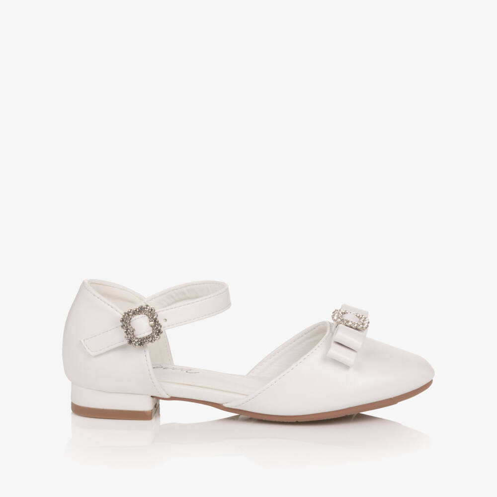 Sevva-Girls White Faux Leather Bar Shoes with Jewelled Buckles | Childrensalon