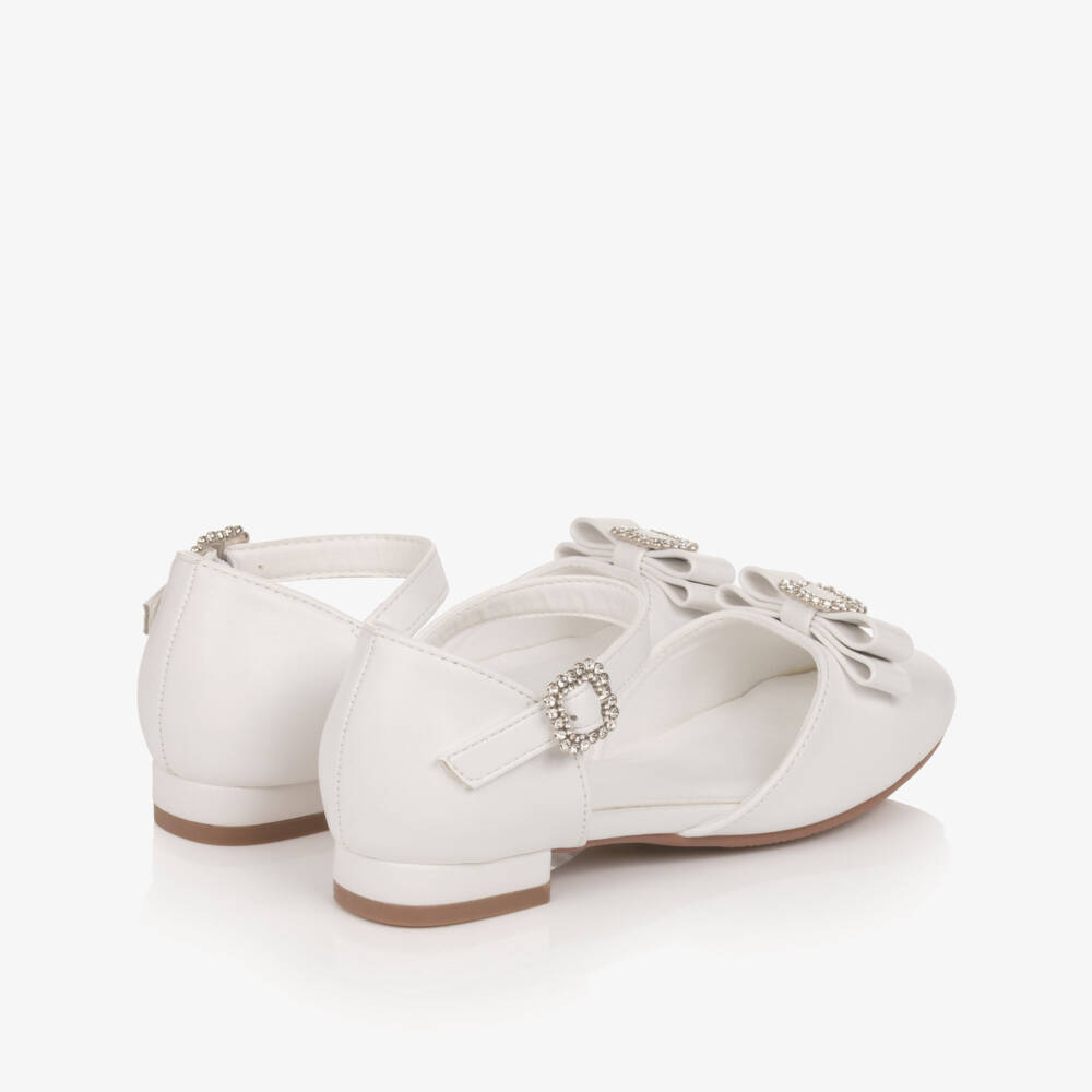 Sevva-Girls White Faux Leather Bar Shoes with Jewelled Buckles | Childrensalon