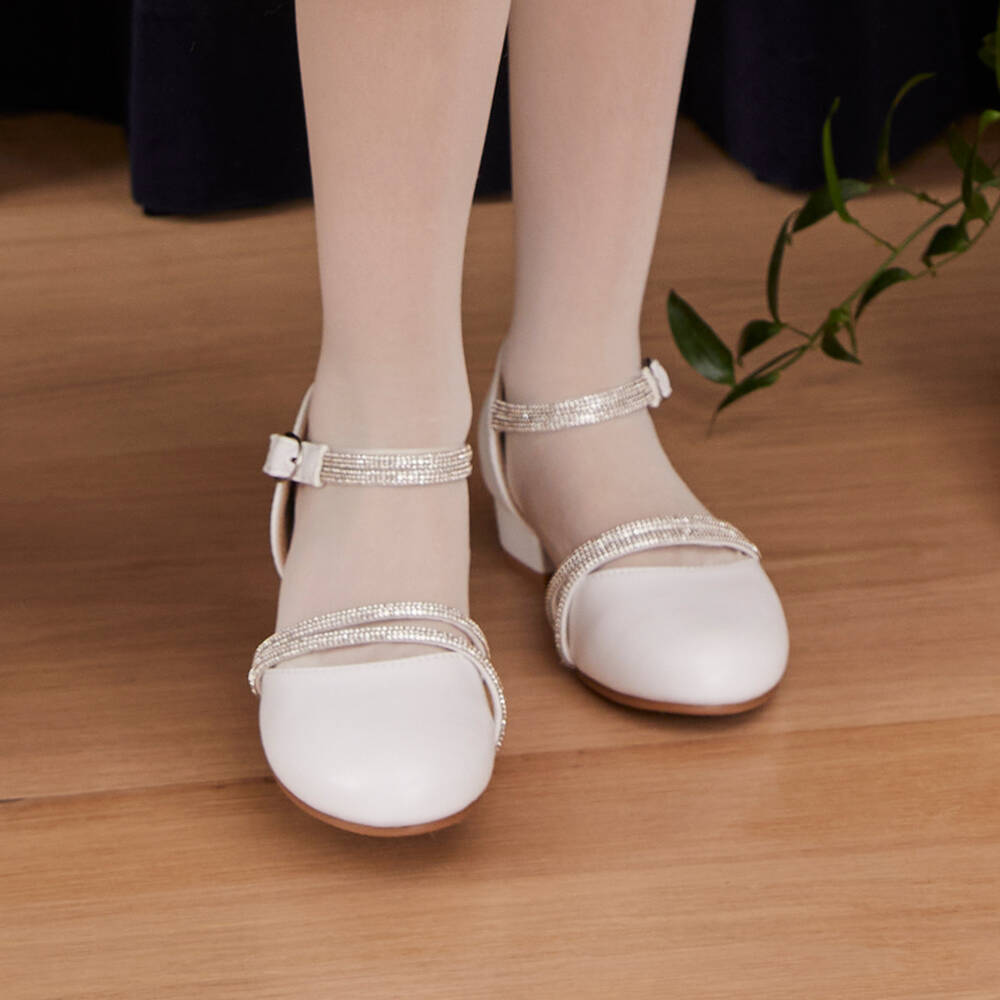 Sevva-Girls White Faux Leather & Diamanté Shoes | Childrensalon