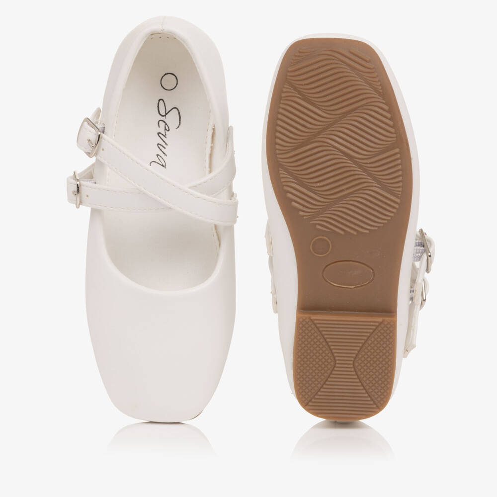 Sevva-Girls White Faux Leather Double Strap Ballerina Flats | Childrensalon