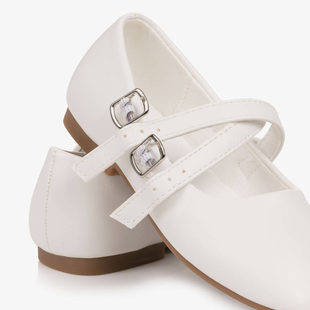 Sevva-Girls White Faux Leather Double Strap Ballerina Flats | Childrensalon
