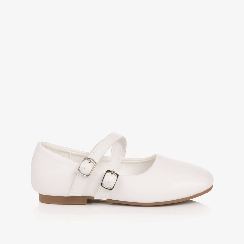 Sevva-Girls White Faux Leather Double Strap Ballerina Flats | Childrensalon