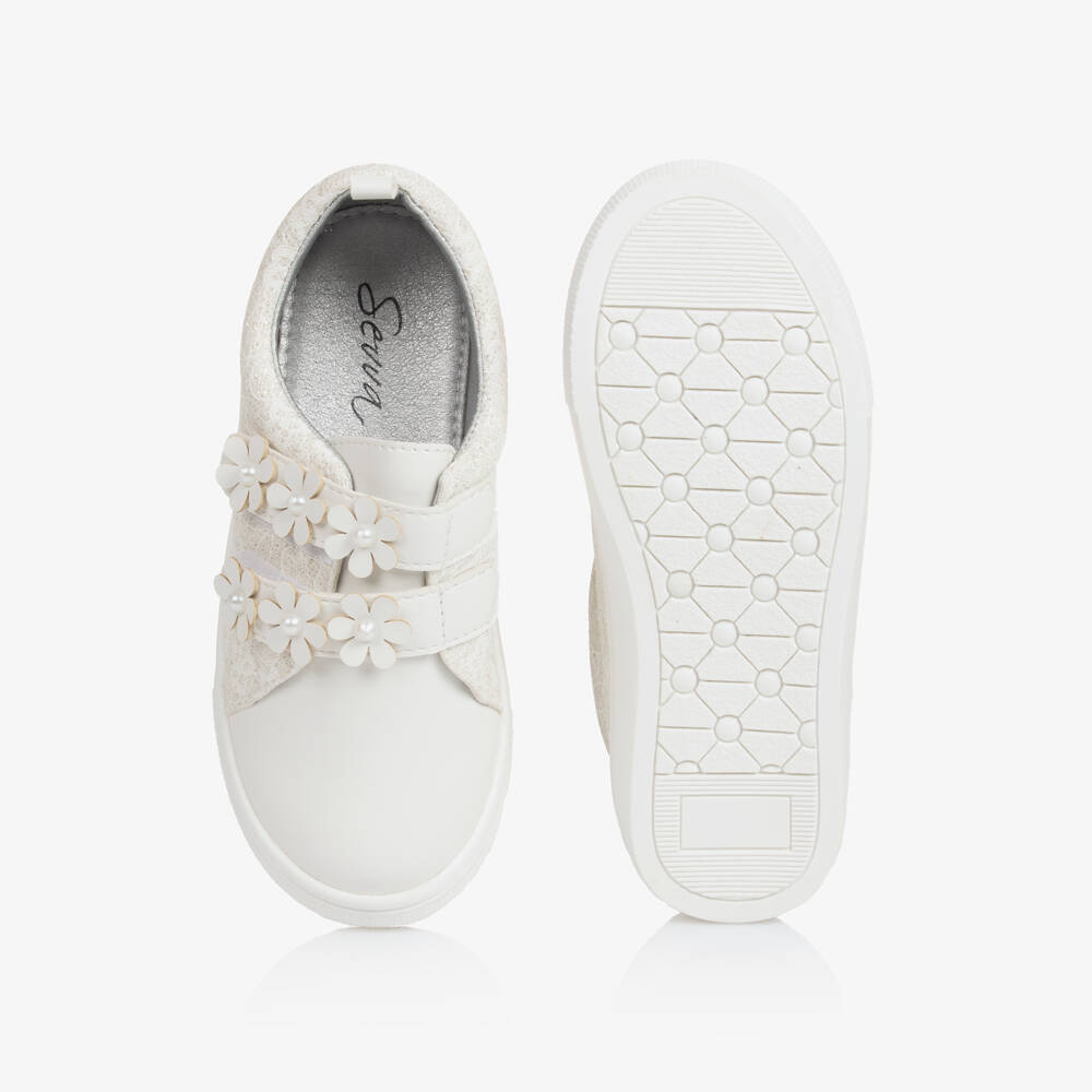 Sevva-Girls White Faux Leather & Lace Trainers | Childrensalon