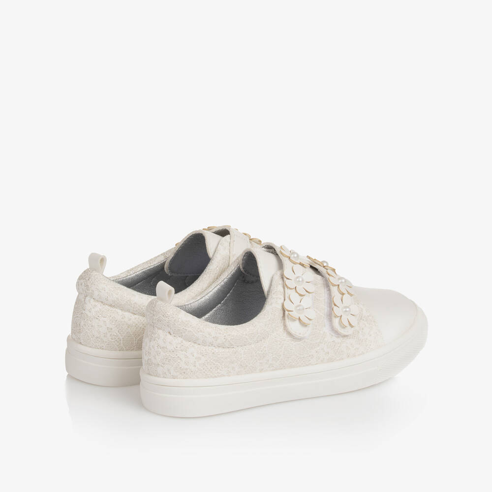 Sevva-Girls White Faux Leather & Lace Trainers | Childrensalon