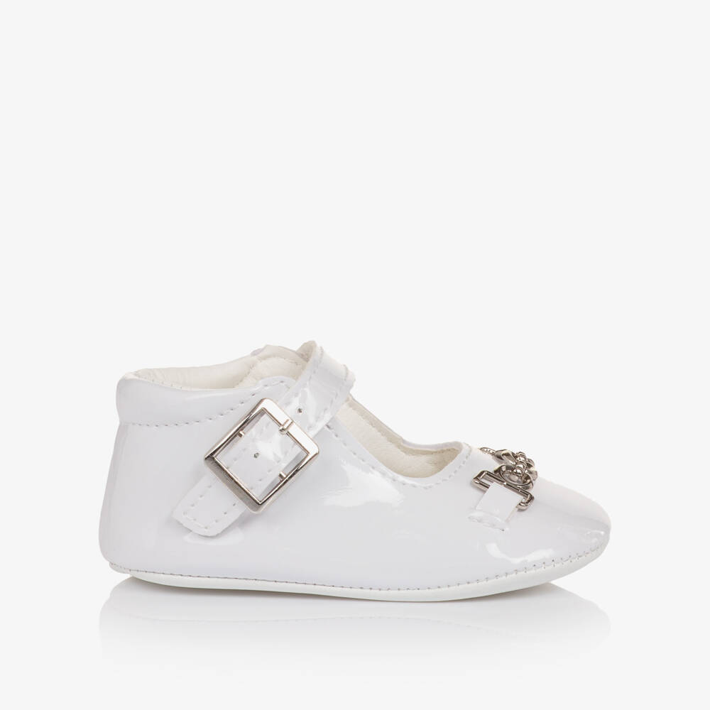 Sevva-حذاء ما قبل المشي جلد لامع لون أبيض للبنات الرضع | Childrensalon