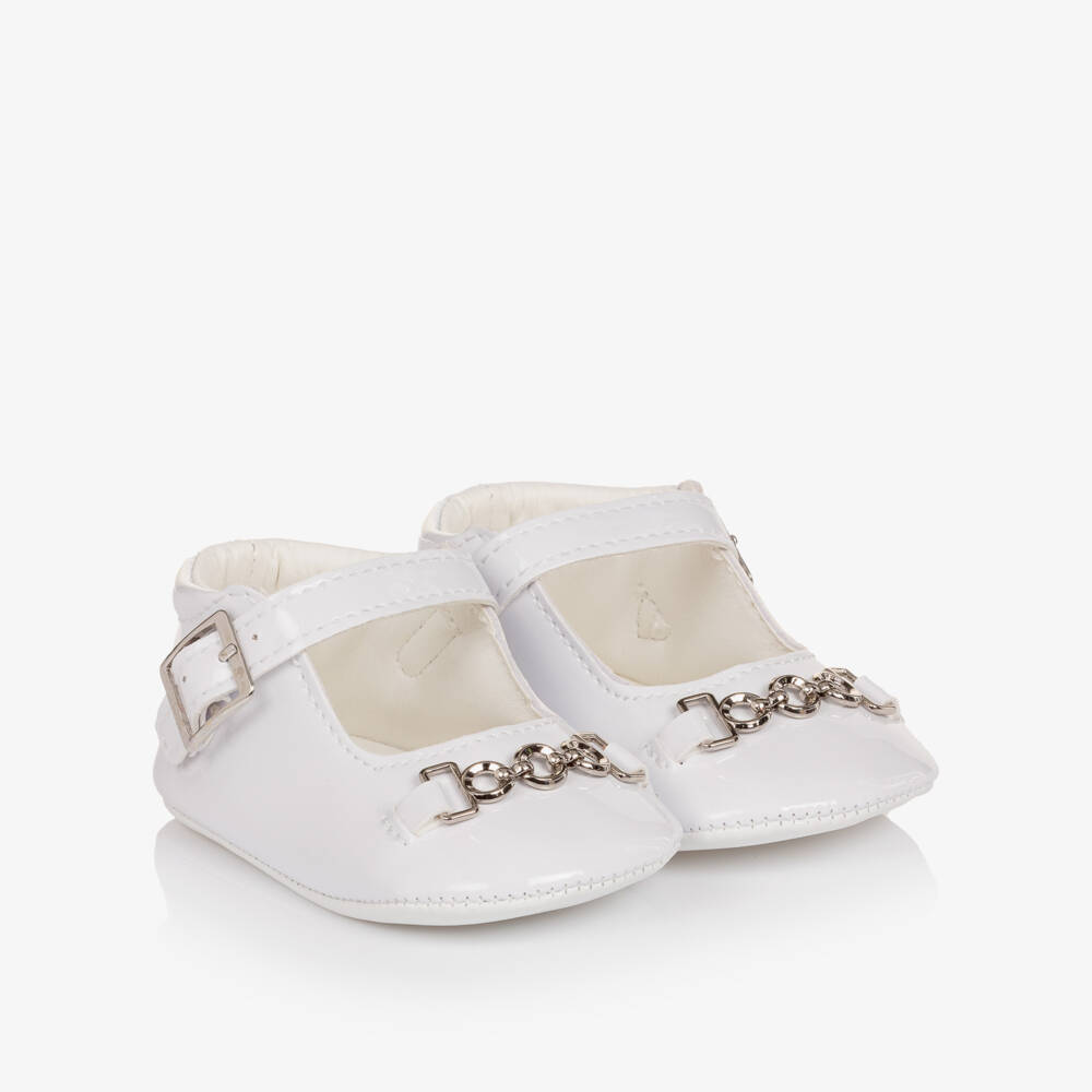 Sevva-حذاء ما قبل المشي جلد لامع لون أبيض للبنات الرضع | Childrensalon