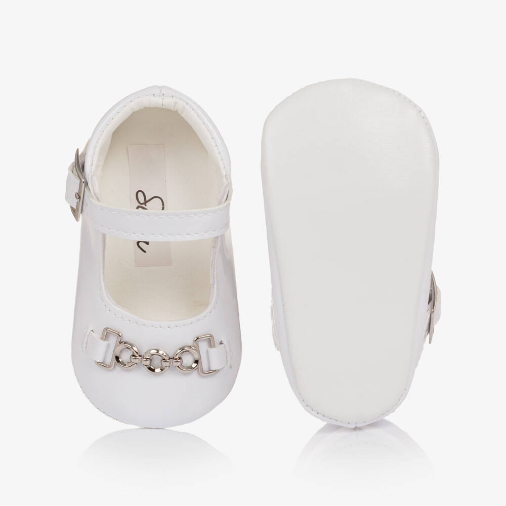 Sevva-حذاء ما قبل المشي جلد لامع لون أبيض للبنات الرضع | Childrensalon