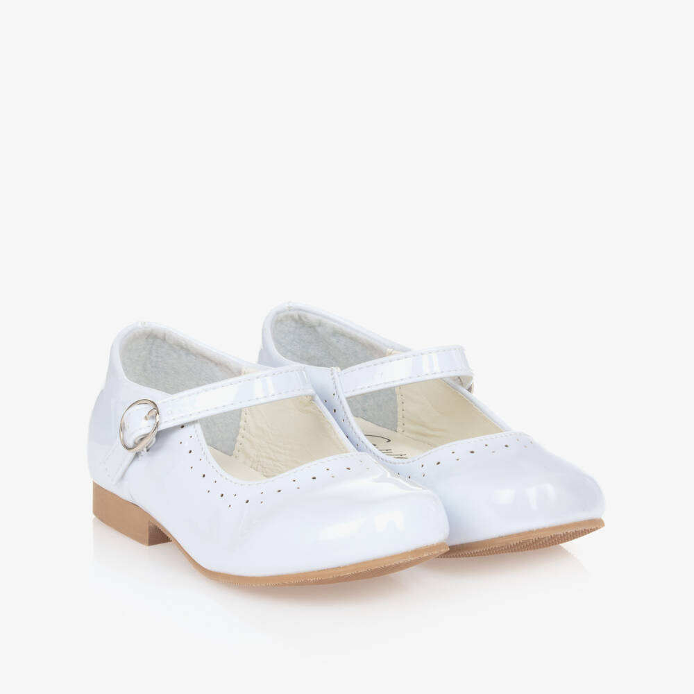 Sevva-Girls White Faux Patent Leather Shoes | Childrensalon