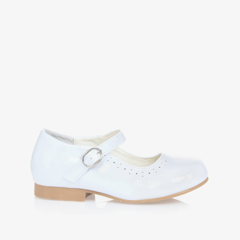 Sevva-Girls White Faux Patent Leather Shoes | Childrensalon