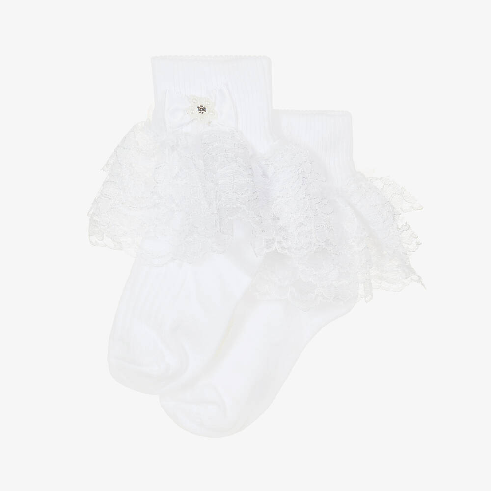 Sevva-جوارب كاحل دانتيل لون أبيض للبنات | Childrensalon
