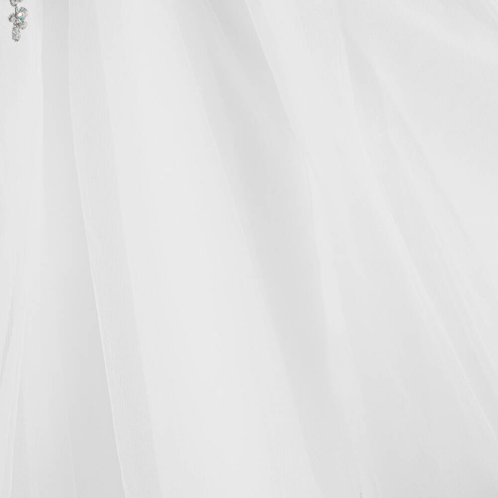 Sevva-Girls White Tulle Dress with Silver Embroidery | Childrensalon