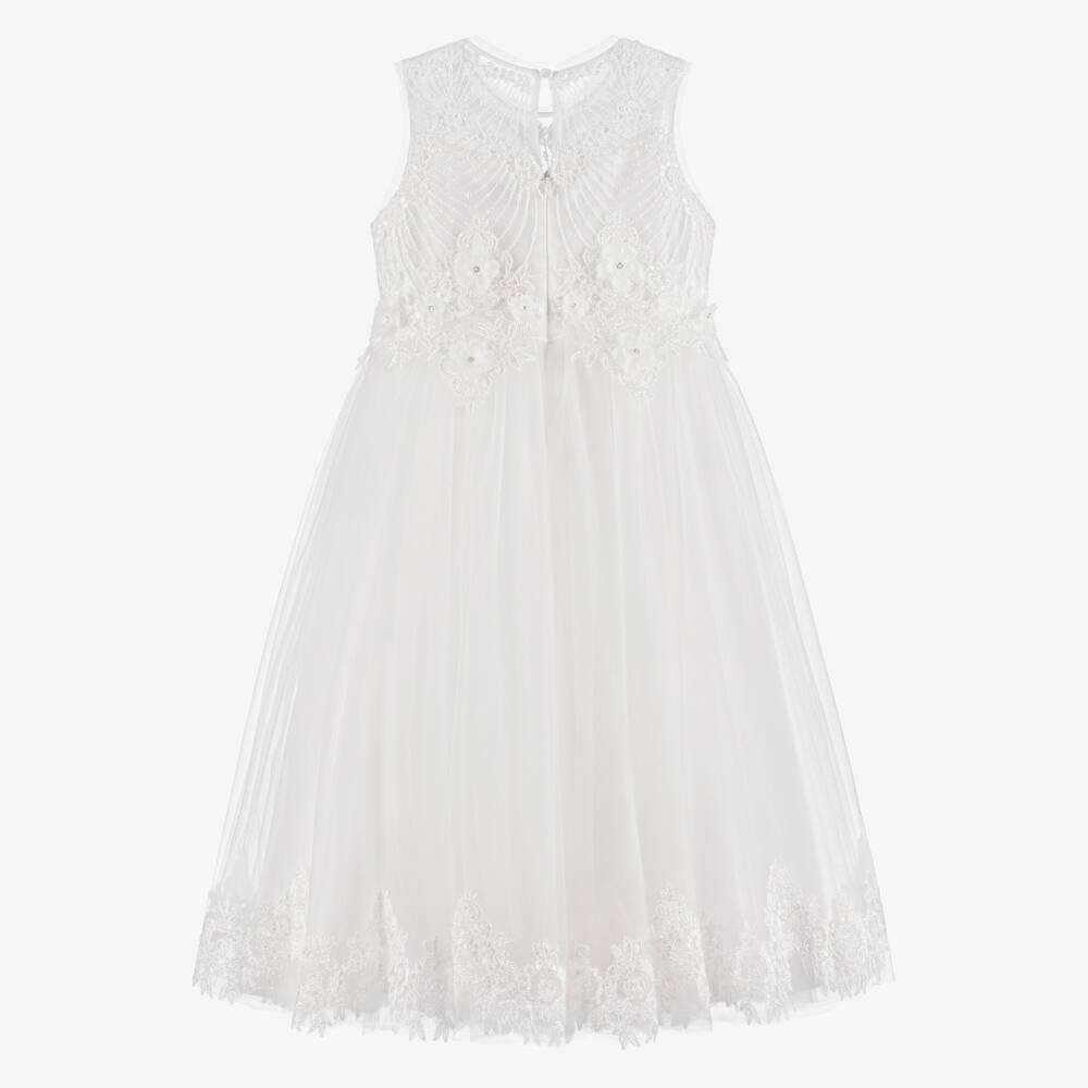 Sevva-Girls White Tulle Embroidered Lace Dress | Childrensalon