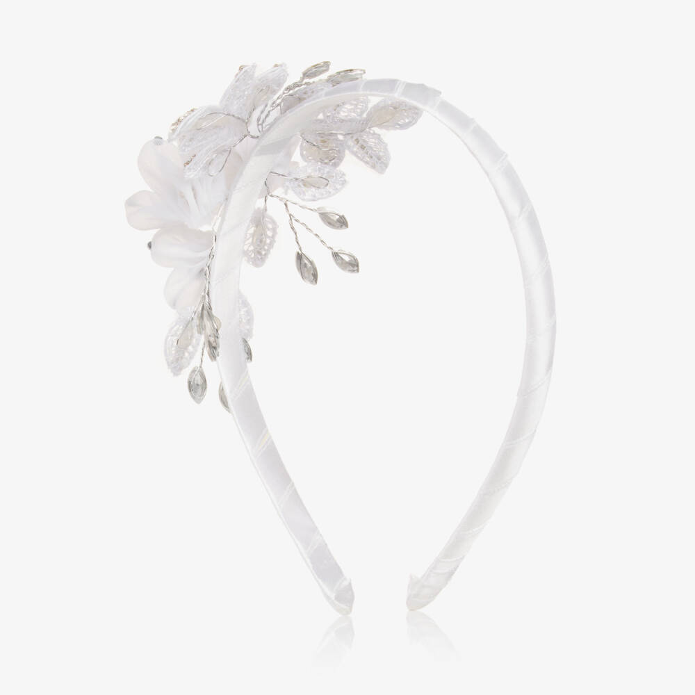 Sevva-Girls White Tulle Flower & Diamanté Hairband | Childrensalon