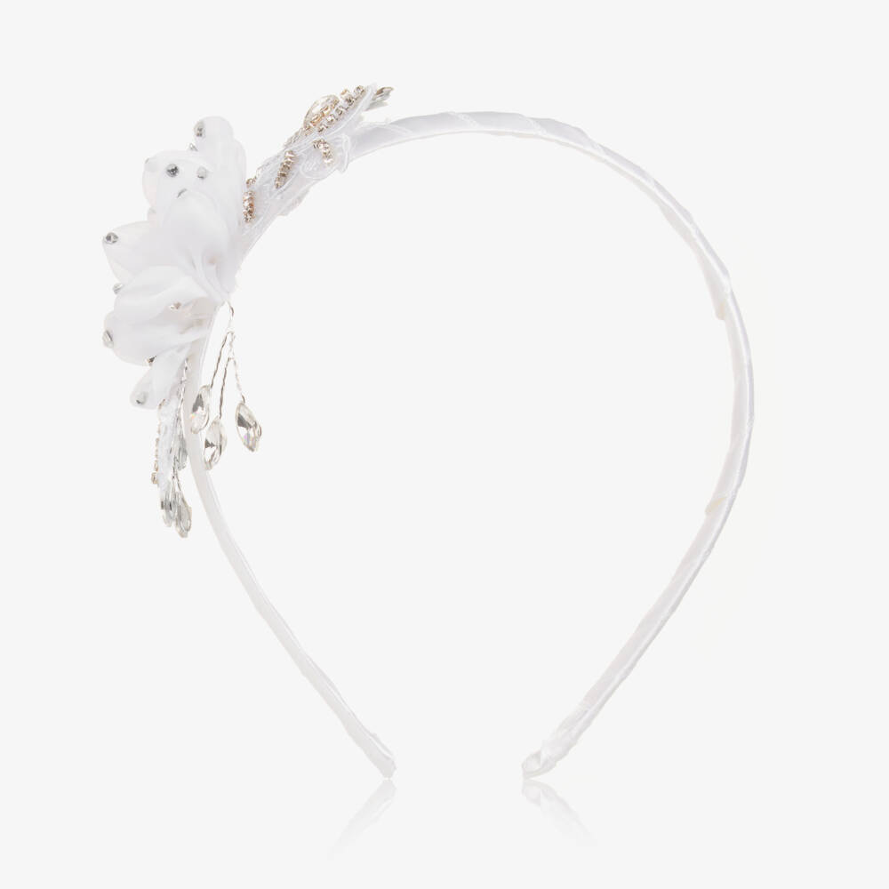 Sevva-Girls White Tulle Flower & Diamanté Hairband | Childrensalon