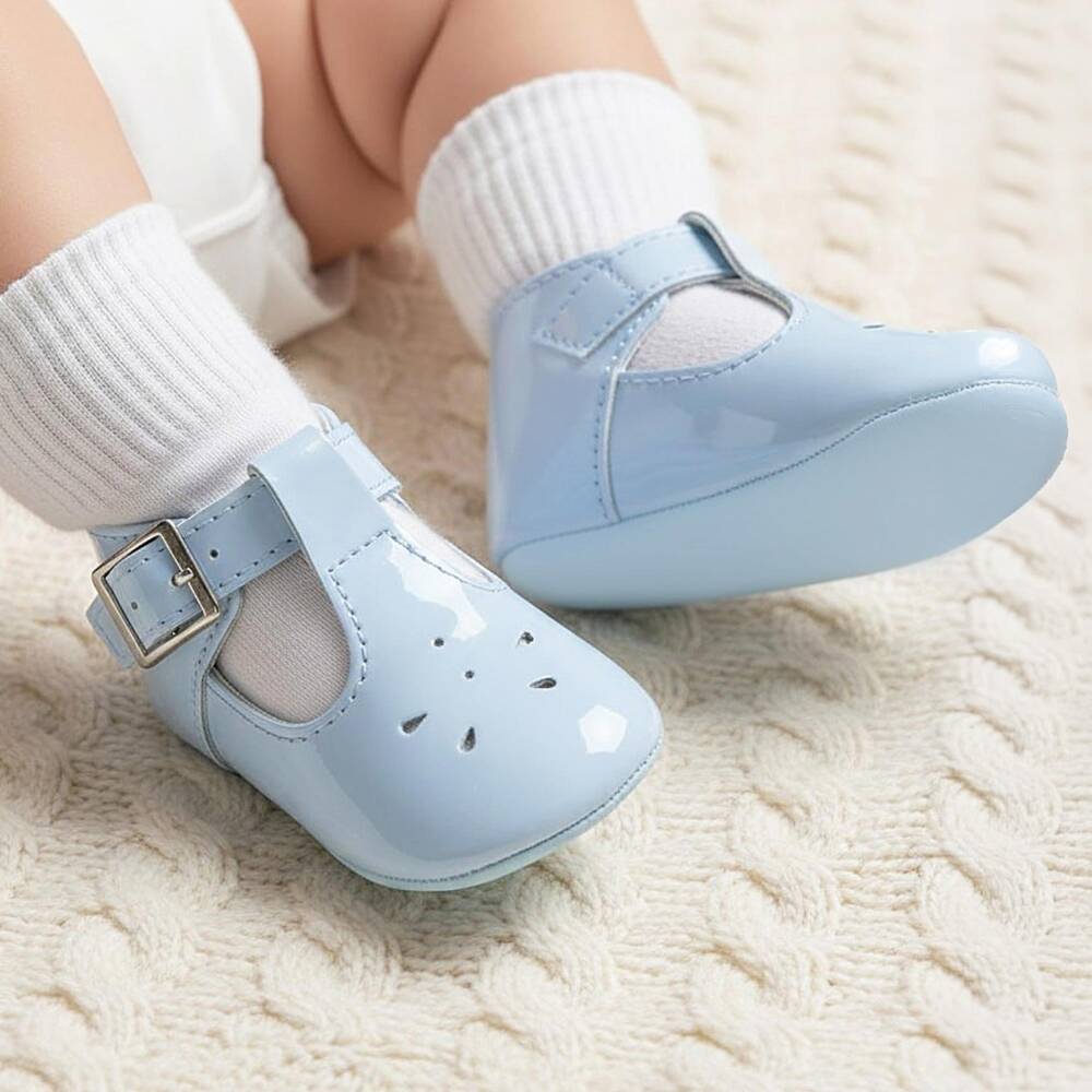 Sevva-Pale Blue Faux Patent Leather Pre-Walkers | Childrensalon
