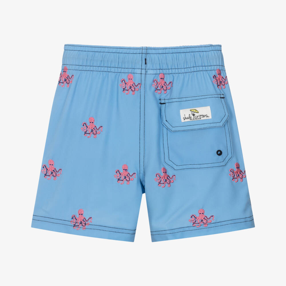 Shade Critters-Boys Blue Swim Shorts with Embroidered Octopus Motifs (UPF50+) | Childrensalon