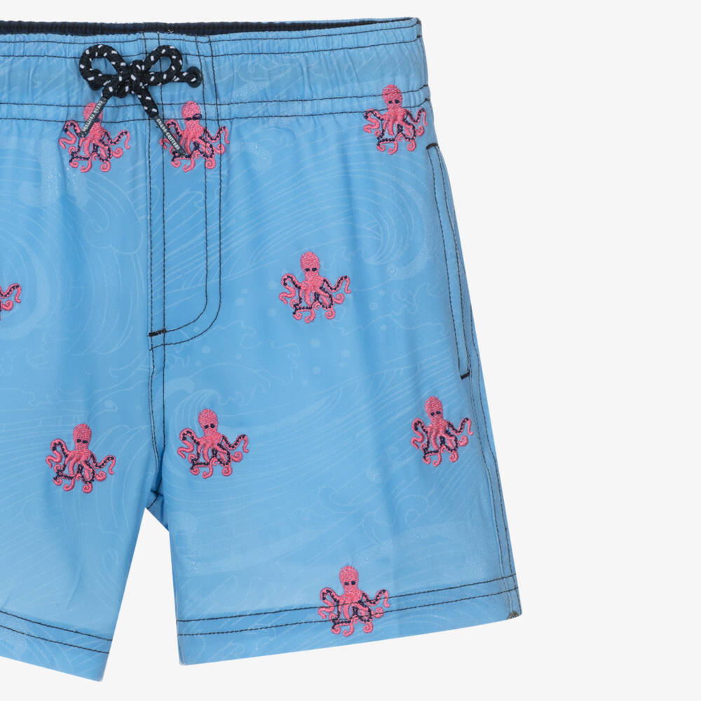 Shade Critters-Boys Blue Swim Shorts with Embroidered Octopus Motifs (UPF50+) | Childrensalon