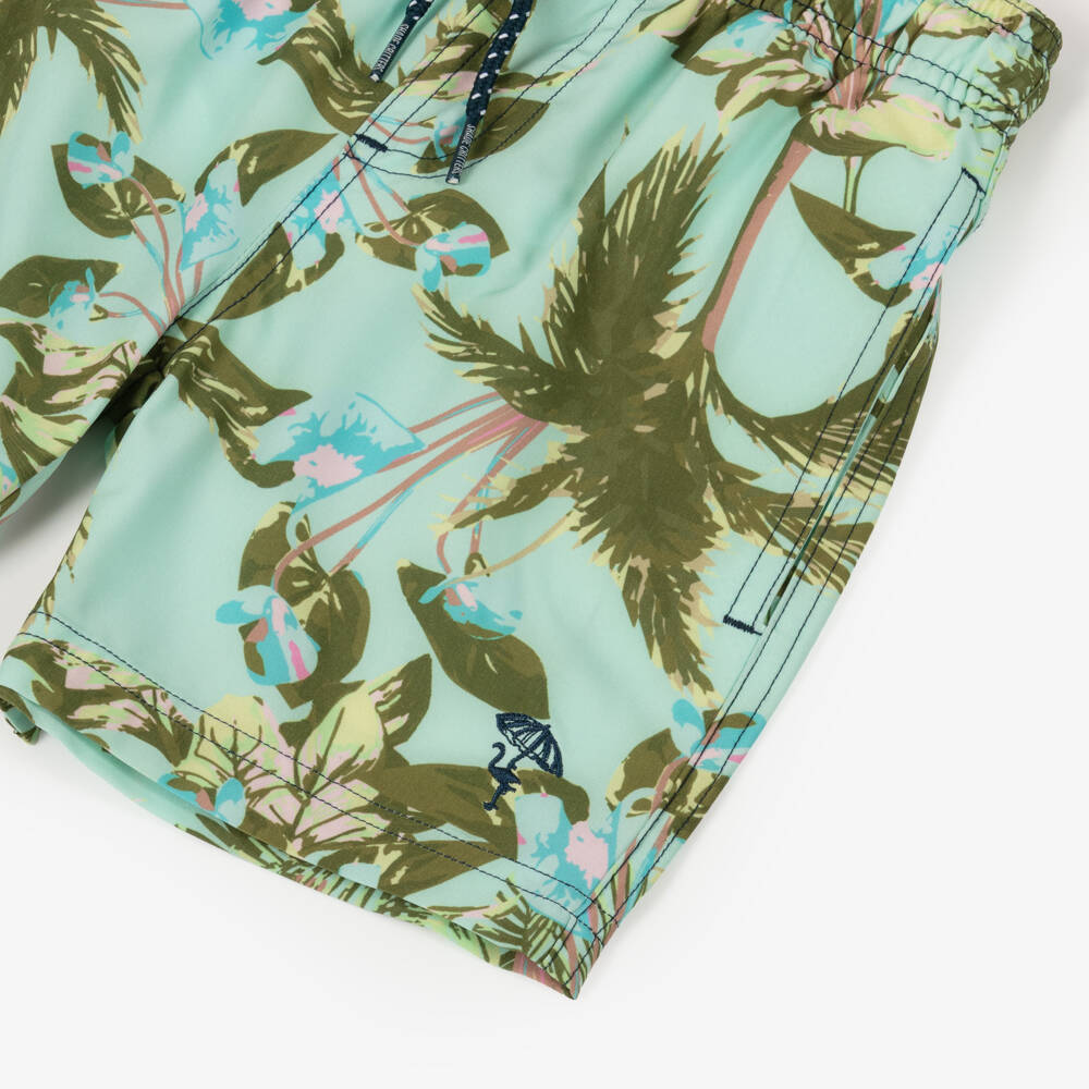 Shade Critters-Boys Green Tropical Print Swim Shorts (UPF50+) | Childrensalon