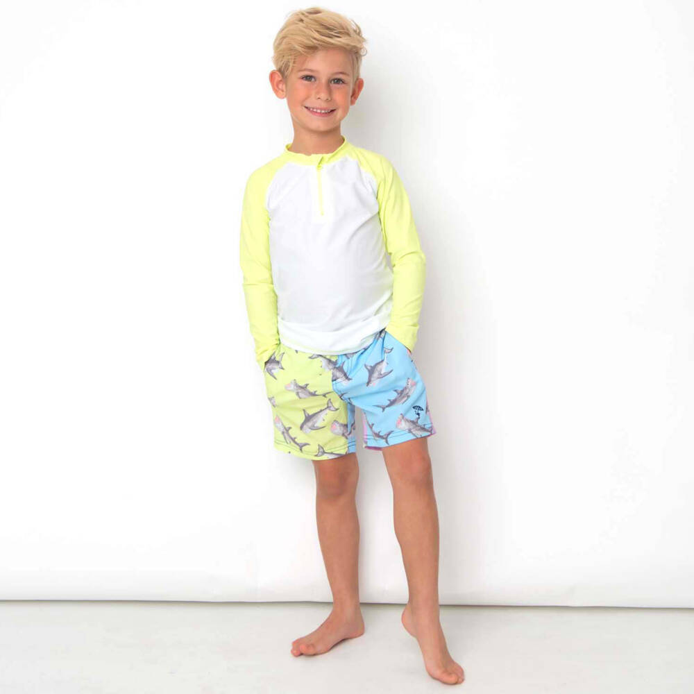 Shade Critters-Boys White & Yellow Swim Top (UPF 50+) | Childrensalon