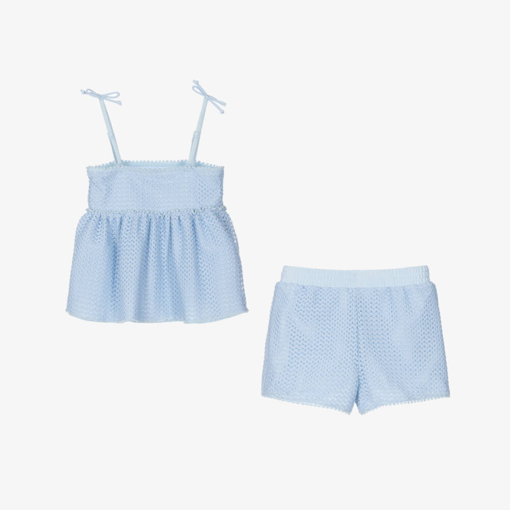 Shade Critters-Girls Blue Crochet Beach Shorts Set | Childrensalon