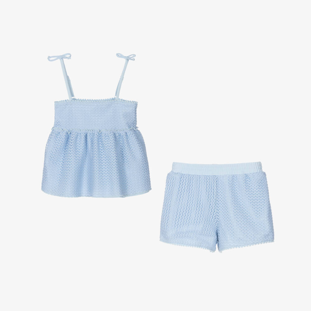 Shade Critters-Girls Blue Crochet Beach Shorts Set | Childrensalon