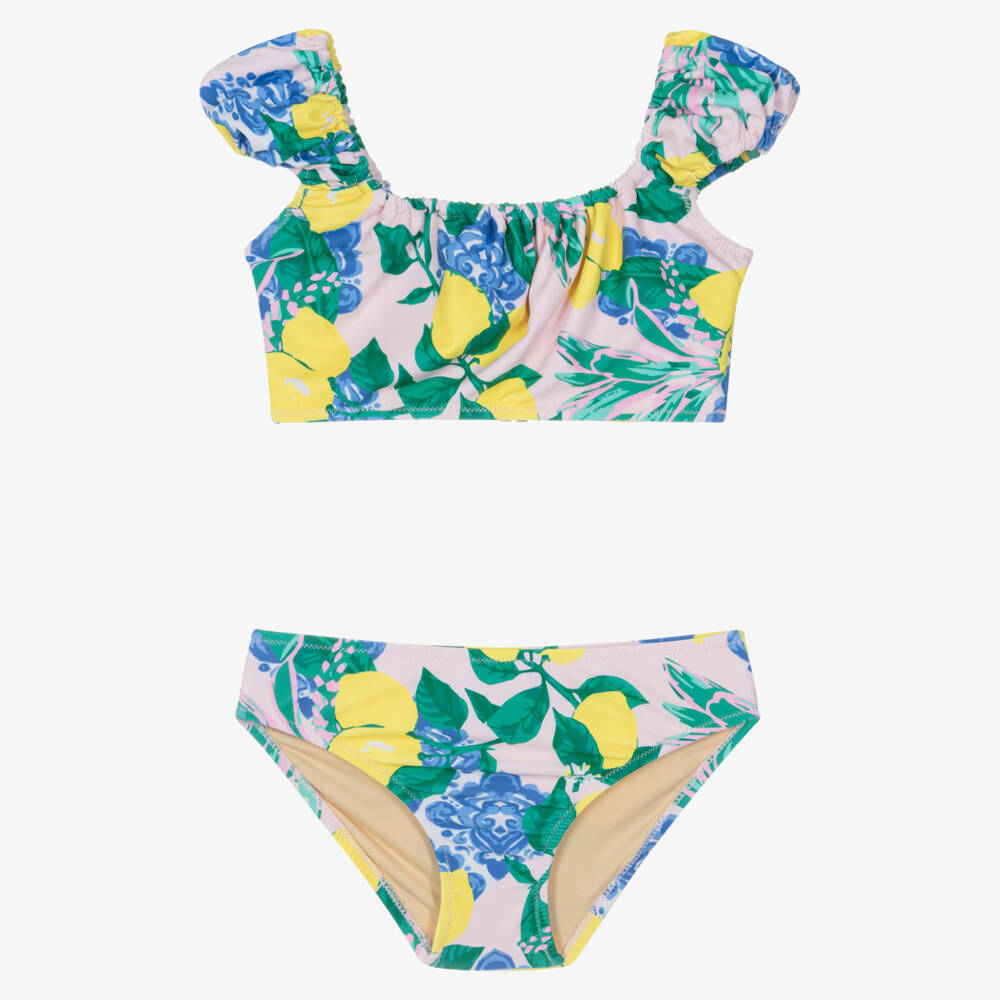 Shade Critters-Girls Blue & Yellow Lemon Print Bikini  (UPF50+) | Childrensalon