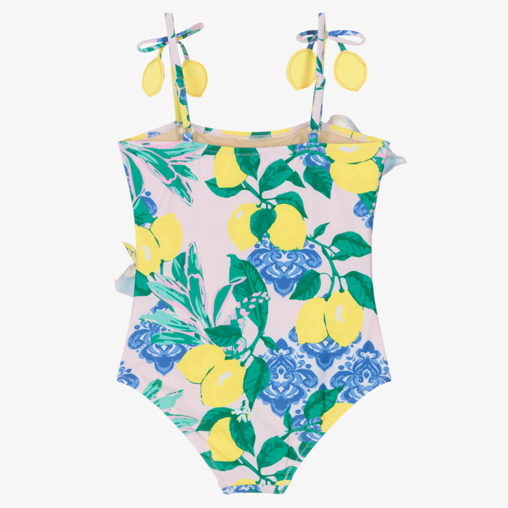 Shade Critters-Girls Blue & Yellow Lemon Print Swimsuit (UPF50+) | Childrensalon