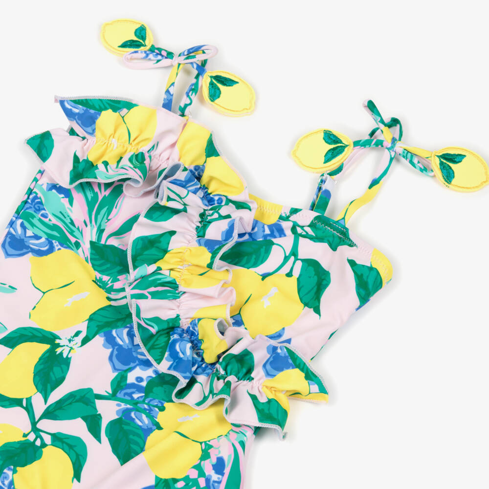 Shade Critters-Girls Blue & Yellow Lemon Print Swimsuit (UPF50+) | Childrensalon