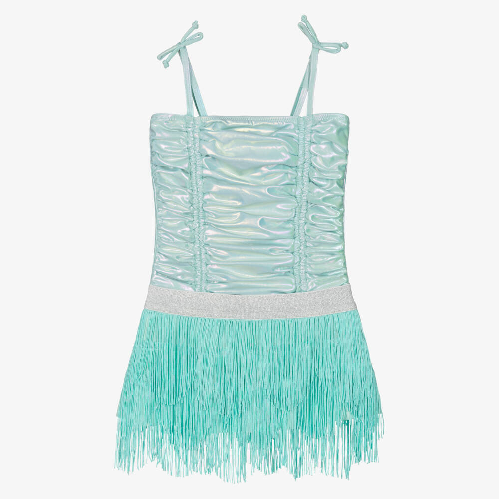 Shade Critters-Girls Iridescence Mint Green & Hula Skirt Swim Set (UPF50+) | Childrensalon