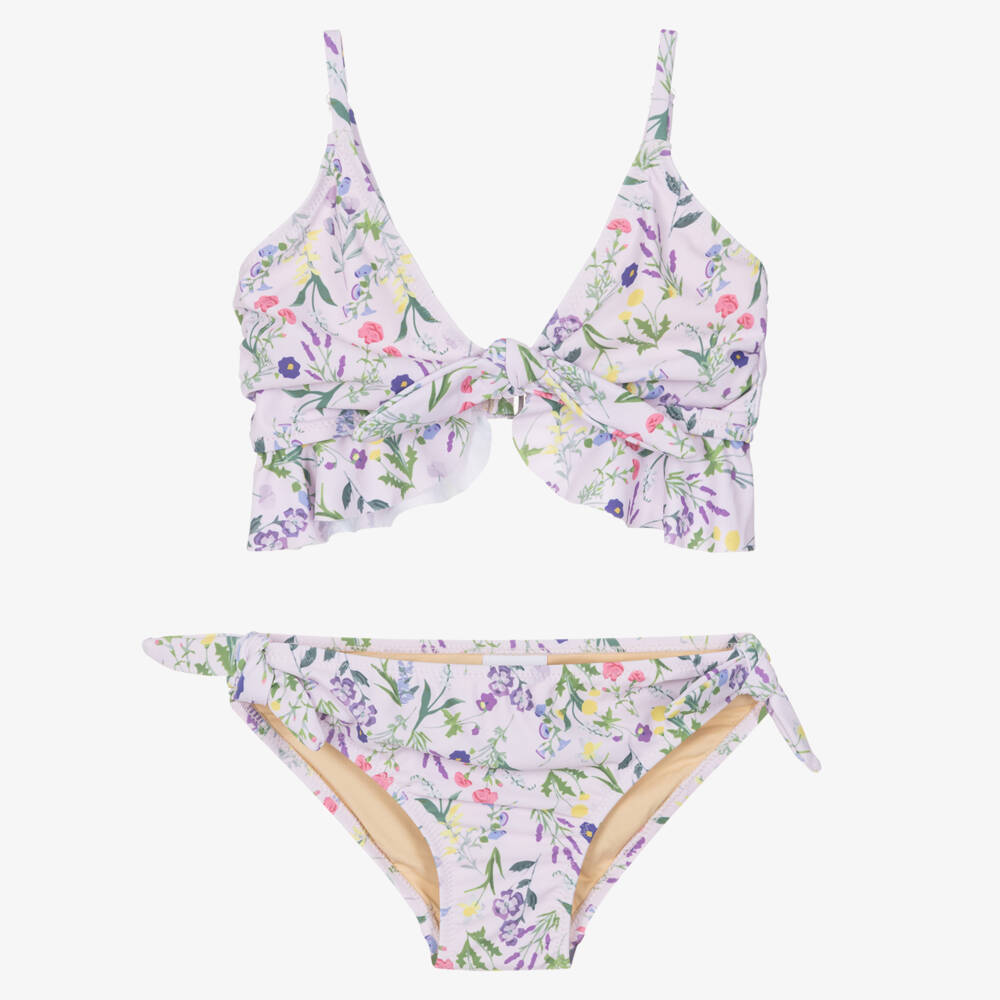 Shade Critters-Girls Lilac Floral Print Bikini (UPF50+) | Childrensalon